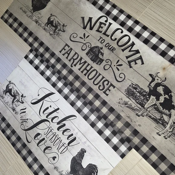 Farmhouse Buffalo Check Kitchen Floor Mats Barn Farm Animals - Picture 3 of 9